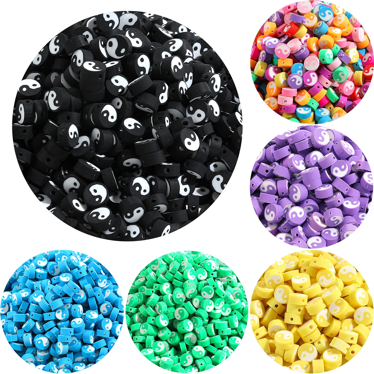 

30/60/120pcs 10mm Tai Chi Yin Yang Round Beads Clay Polymer Loose Spacer Beads for DIY Bracelet Necklace Making Accessories