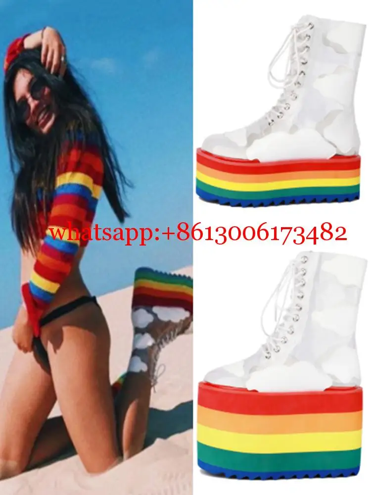 Colorful Rainbow Platform White Clouds Woman Summer Boot Rainbow Bottom Lace Up Pvc Clouds Woman Boots Thick Bottom Flower Boots
Colorful Rainbow Platform White Clouds Woman Summer Boot Rainbow Bottom Lace Up Pvc Clouds Woman Boots Thick Bottom Flower Boots
