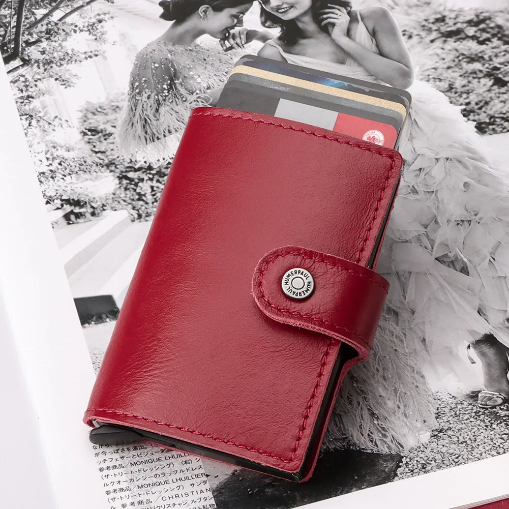 

100% натуральная кожа телефон с зажимом для денег Тонкий RFID Блокировка кредитных карт чехол Мини мужской выдвижной смарт-кошелек