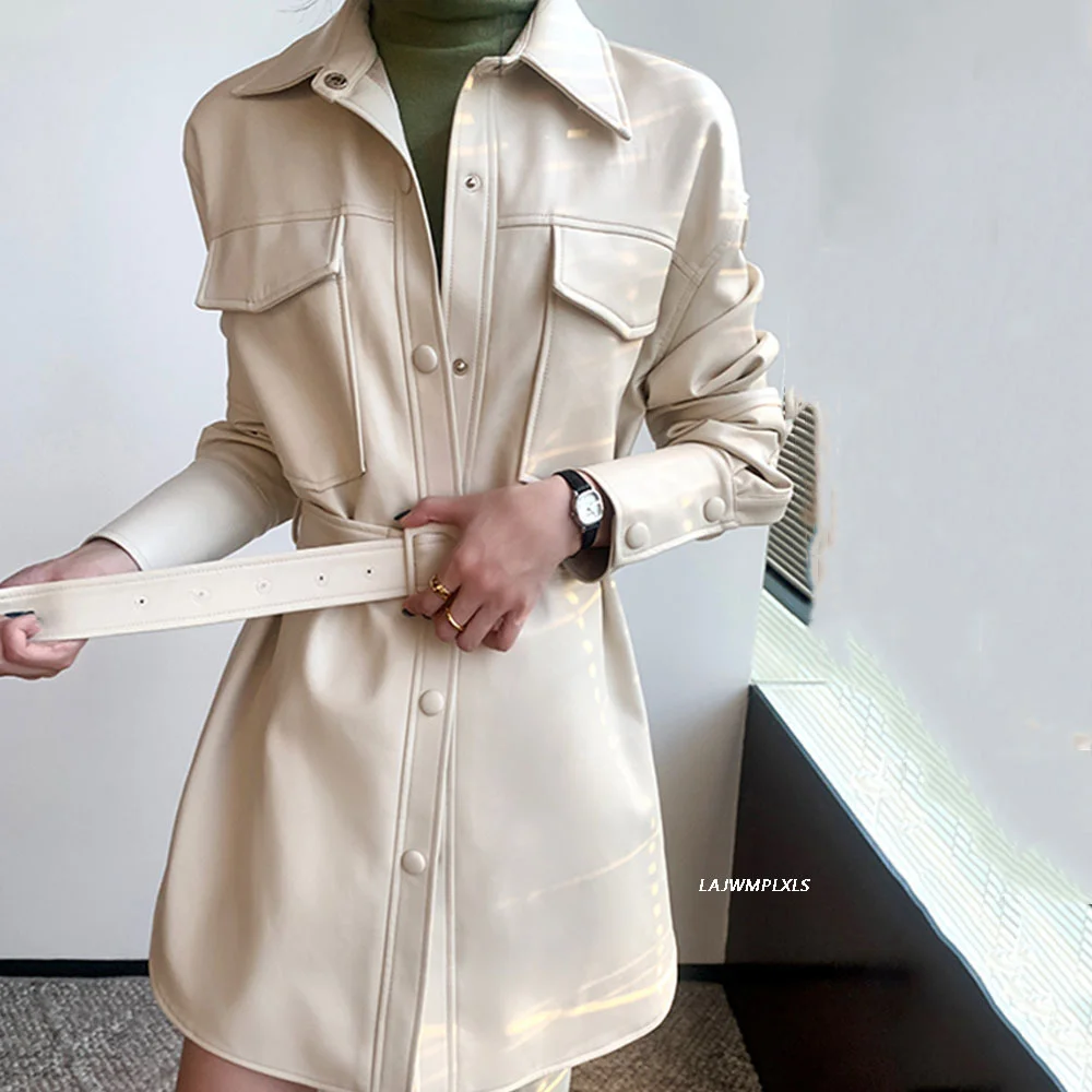 New Spring Women 2023 Stand-up collar Pu Fashion Single Breasted Lapel Leather with Belt Lady Shirt Jacket
New Spring Women 2023 Stand-up collar Pu Fashion Single Breasted Lapel Leather with Belt Lady Shirt Jacket