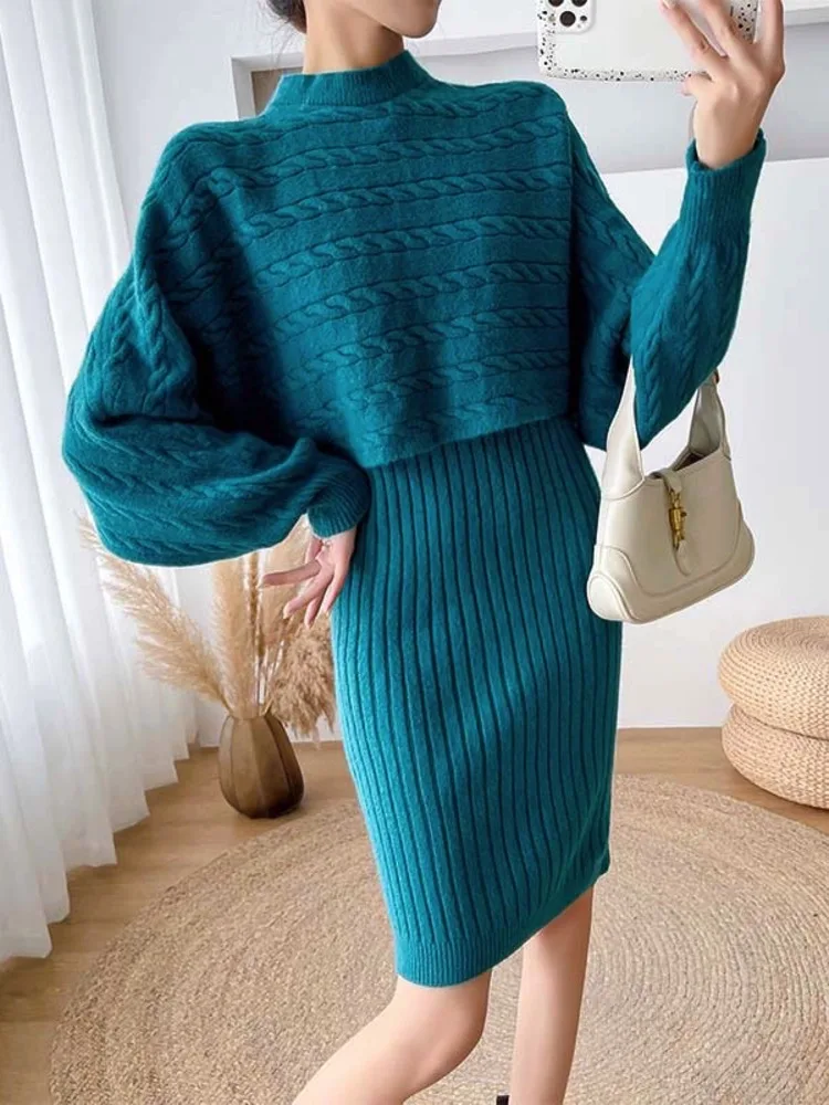 Women Elegant Slim Two Piece Sets Female Sweater Dress Autumn Winter High Waist Knitted Ensemble Femme Medium Long Party Dresses
Women Elegant Slim Two Piece Sets Female Sweater Dress Autumn Winter High Waist Knitted Ensemble Femme Medium Long Party Dresses