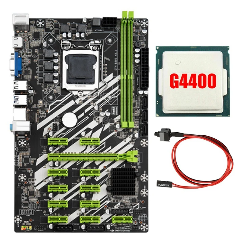 NEW-B250 BTC Mining Motherboard with 4400CPU+Switch Cable 12 PCI-E Slots LGA1151 DDR4 RAM SATA3.0 USB3.0 VGA+HD for BTC
NEW-B250 BTC Mining Motherboard with 4400CPU+Switch Cable 12 PCI-E Slots LGA1151 DDR4 RAM SATA3.0 USB3.0 VGA+HD for BTC