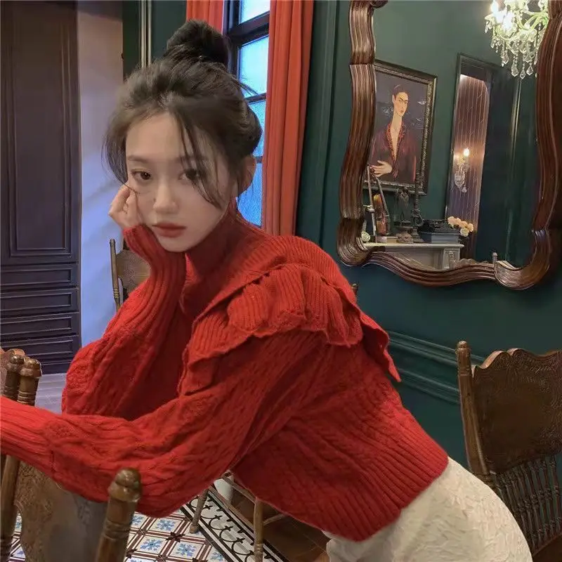 Hikigawa Chic Fashion Women Ruffled Twist Pullover Sweater Autumn Streetwear Red Thickened Knit Coat Pull Femme New In Outerwear
Hikigawa Chic Fashion Women Ruffled Twist Pullover Sweater Autumn Streetwear Red Thickened Knit Coat Pull Femme New In Outerwear