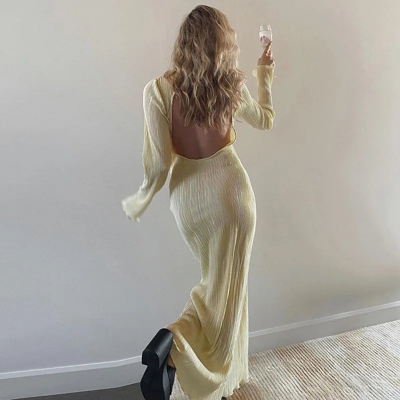Sexy Backless Long Sleeve Maxi Dress Autumn Women Casual Pleated Beach Dresses 2022 Female Elegant Club Party Outfits
Sexy Backless Long Sleeve Maxi Dress Autumn Women Casual Pleated Beach Dresses 2022 Female Elegant Club Party Outfits
