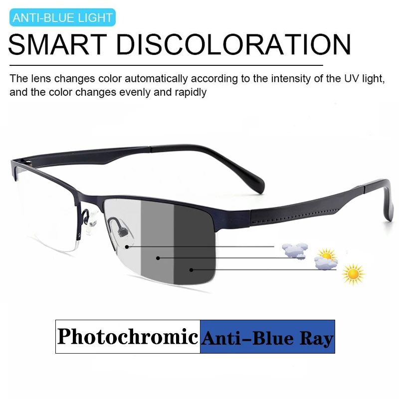 Outdoor Sports Photochromic Business Reading Glasses Men's Women's Anti-Blue Light Half-Frame Magnification Spectacles 1.0 2.0
Outdoor Sports Photochromic Business Reading Glasses Men's Women's Anti-Blue Light Half-Frame Magnification Spectacles 1.0 2.0