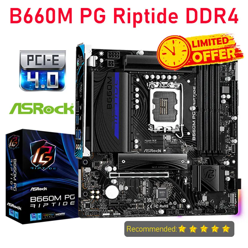 LGA 1700 CPU ASROCK B660M PG Riptide DDR4 New Micro ATX Intel B660 DDR4 PCIe 4.0 x16, USB 3.2Gen 128G Support 12 gen Motherboard
LGA 1700 CPU ASROCK B660M PG Riptide DDR4 New Micro ATX Intel B660 DDR4 PCIe 4.0 x16, USB 3.2Gen 128G Support 12 gen Motherboard