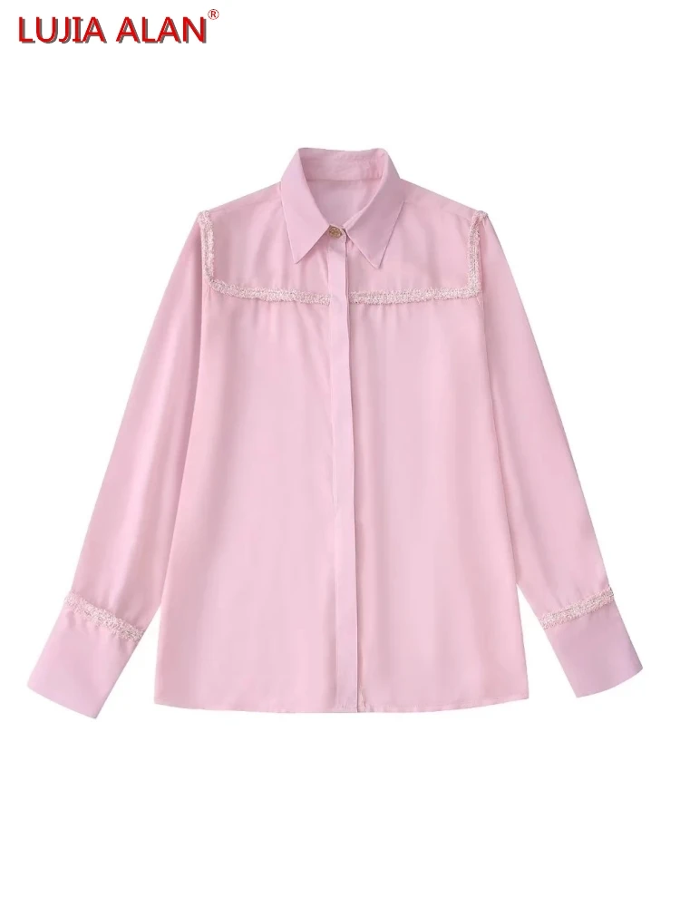 Women Webbing Decoration Pink Shirts Summer Female Long Sleeve Blouse Casual Loose Tops Streetwear LUJIA ALAN B319
Women Webbing Decoration Pink Shirts Summer Female Long Sleeve Blouse Casual Loose Tops Streetwear LUJIA ALAN B319