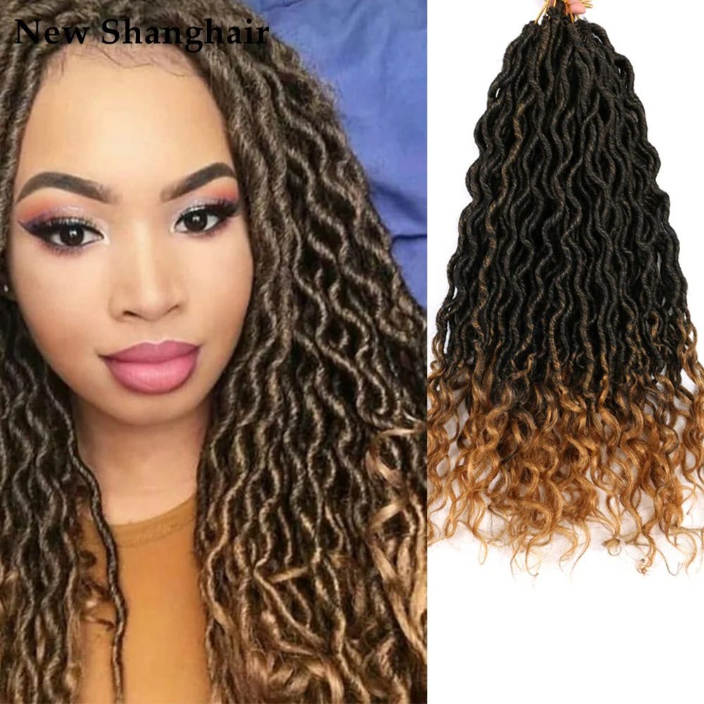 

Goddess Locs Crochet Hair 18 Inch Faux Locs Crochet Hair with Curly Ends 24 strands/pcs Synthetic Braids Hair Extensions NS12