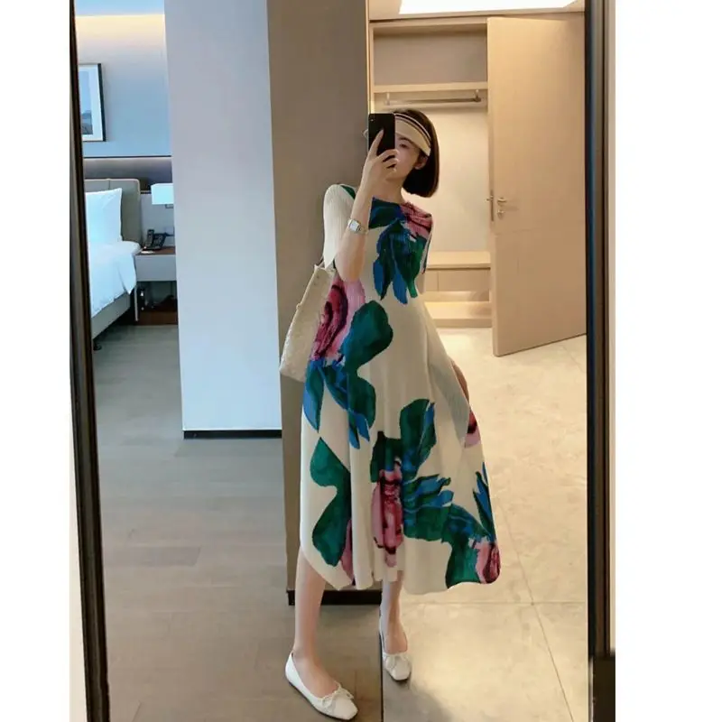 Pleated Dress for Women 2023 Summer New Ladies French Fashion Printed O-neck Short Sleeve Mid-Length Loose Dresses Clothing Q56
Pleated Dress for Women 2023 Summer New Ladies French Fashion Printed O-neck Short Sleeve Mid-Length Loose Dresses Clothing Q56