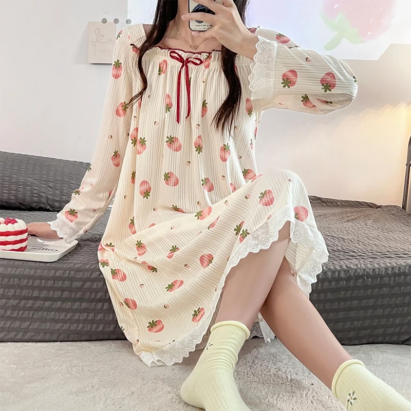 2023 Spring Autumn Long Sleeve Student Nightgowns for Women Korean Cute Lace Sleepwear Night Dress Nightdress Home Dress Nighty
2023 Spring Autumn Long Sleeve Student Nightgowns for Women Korean Cute Lace Sleepwear Night Dress Nightdress Home Dress Nighty