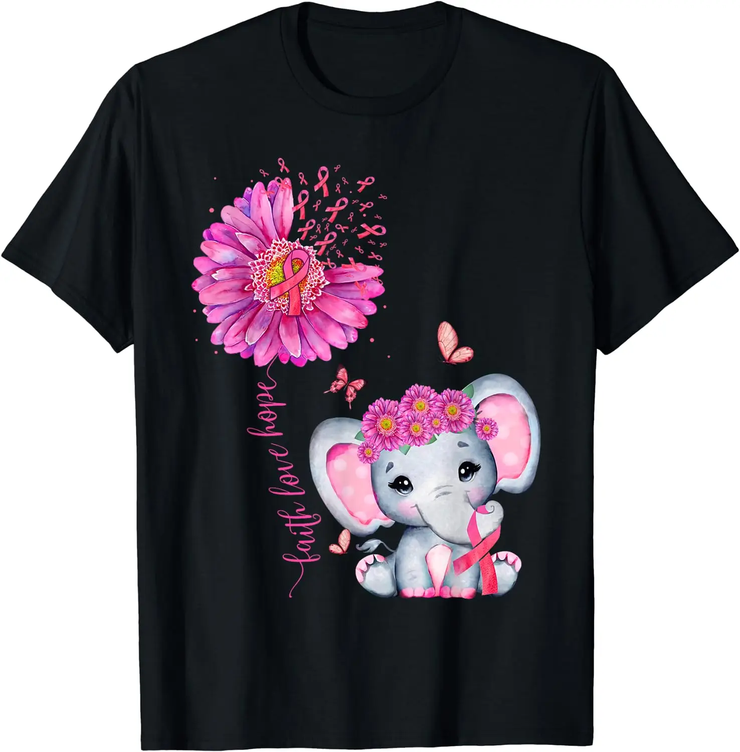 Breast Cancer Cute Elephant with Sunflower and Pink Ribbon T-Shirt for Women Casual Cotton Daily Four Seasons Streetwear
Breast Cancer Cute Elephant with Sunflower and Pink Ribbon T-Shirt for Women Casual Cotton Daily Four Seasons Streetwear