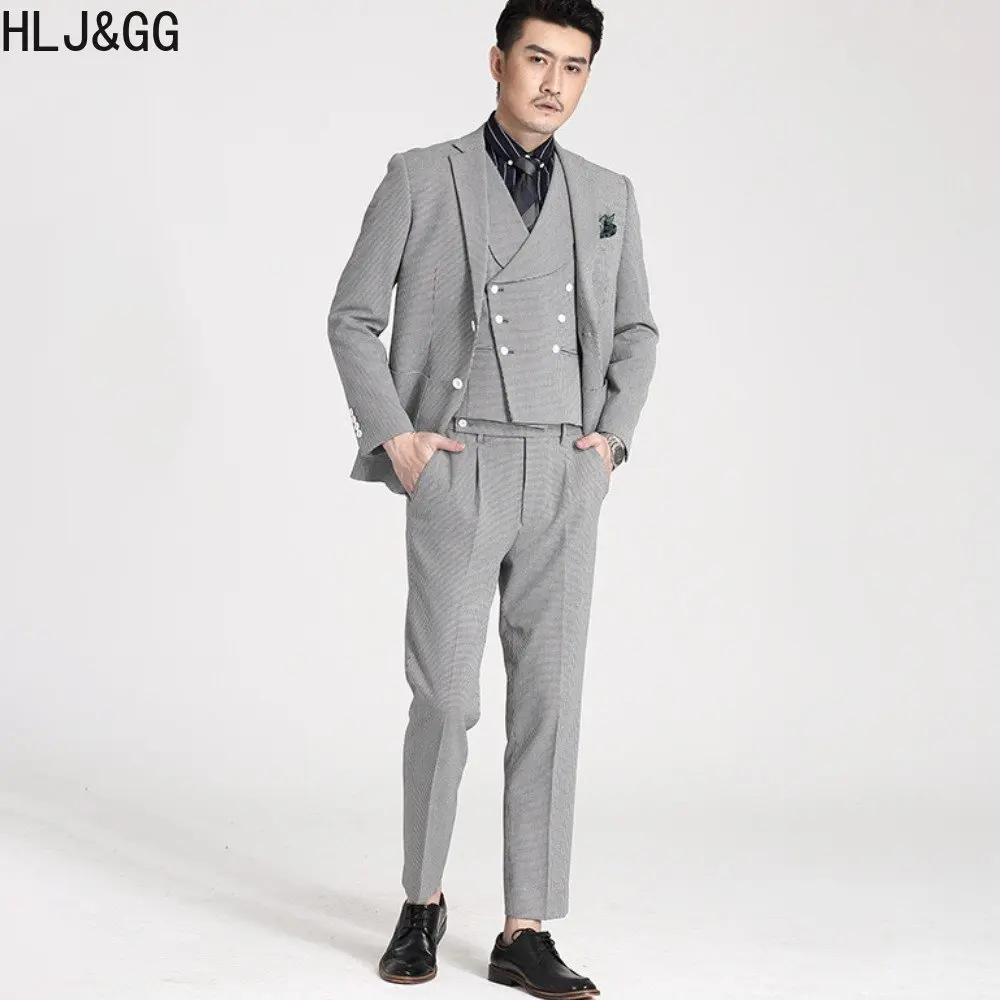 HLJ&GG High Quality Man's Suit Blazer Vest Pants Three Piece Sets Retro British Style Solid Color Slim 3pcs Outfits for Man New
HLJ&GG High Quality Man's Suit Blazer Vest Pants Three Piece Sets Retro British Style Solid Color Slim 3pcs Outfits for Man New