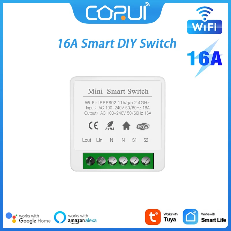 CoRui Tuya 16A WiFi Smart Switch Support 2-way Control Smart Home Automation Module Support Voice Control APP Remote Control
CoRui Tuya 16A WiFi Smart Switch Support 2-way Control Smart Home Automation Module Support Voice Control APP Remote Control