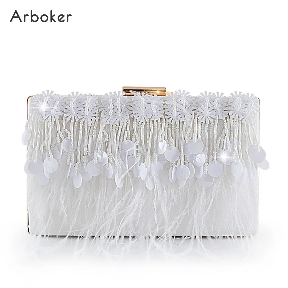 Ladies Feather Tassel Evening Bag Sweet White Beading Flowers Clutch Fashion Women Hand Bags Chain Sequins Handbag Female Bolsa
Ladies Feather Tassel Evening Bag Sweet White Beading Flowers Clutch Fashion Women Hand Bags Chain Sequins Handbag Female Bolsa