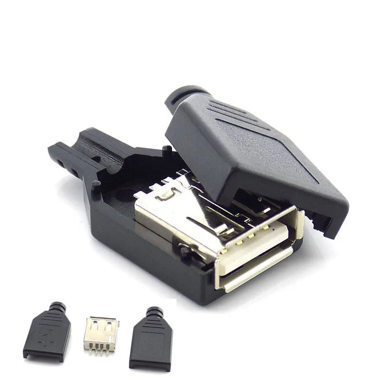 3 в 1 Тип A Женский разъем USB 2.0 4-контактный с черной пластиковой крышкой пайки