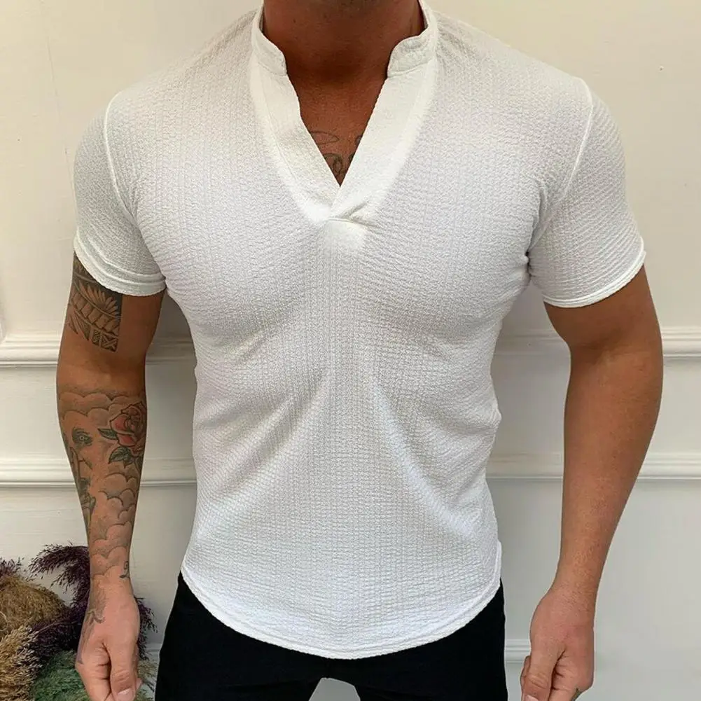 Solid Color Short Sleeve Men Top Anti-pilling V Neck Summer Shirt Stand Collar Colorfast Men T-shirt Trendy Slim Fit Men Shirt
Solid Color Short Sleeve Men Top Anti-pilling V Neck Summer Shirt Stand Collar Colorfast Men T-shirt Trendy Slim Fit Men Shirt