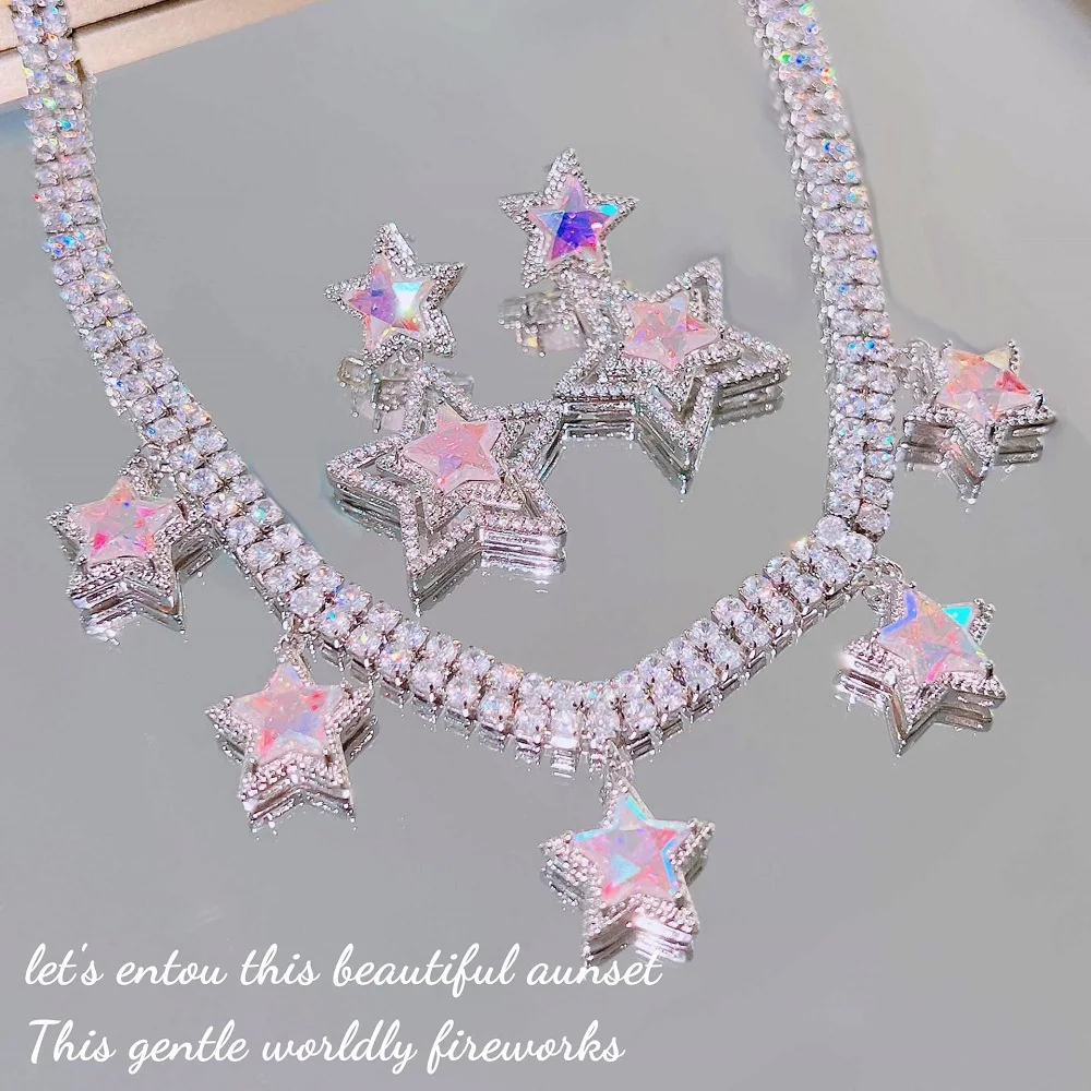 Summer Jewelry 925 Pure Pink Zircon Star Fairy Wind Necklace Handmade DIY Designer Women's Jewelry Original Pentagram Earrings
Summer Jewelry 925 Pure Pink Zircon Star Fairy Wind Necklace Handmade DIY Designer Women's Jewelry Original Pentagram Earrings