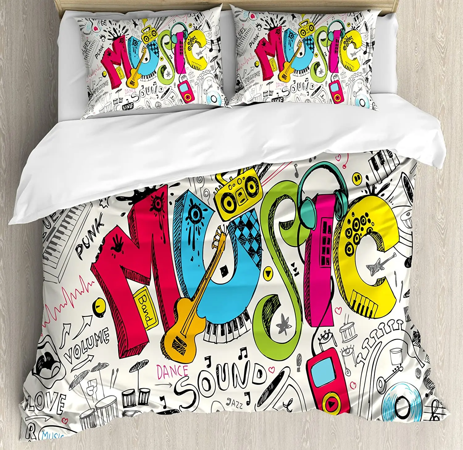 Music Bedding Set For Bedroom Bed Home Pop Art Featured Doodle Style Musical Background w Duvet Cover Quilt Cover And Pillowcase
Music Bedding Set For Bedroom Bed Home Pop Art Featured Doodle Style Musical Background w Duvet Cover Quilt Cover And Pillowcase