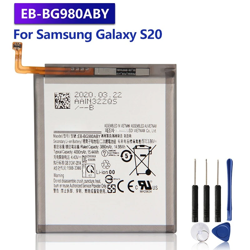 Replacement Battery EB-BG980ABY For Samsung Galaxy S20 Rechargeable Phone Battery 4000mAh
Replacement Battery EB-BG980ABY For Samsung Galaxy S20 Rechargeable Phone Battery 4000mAh
