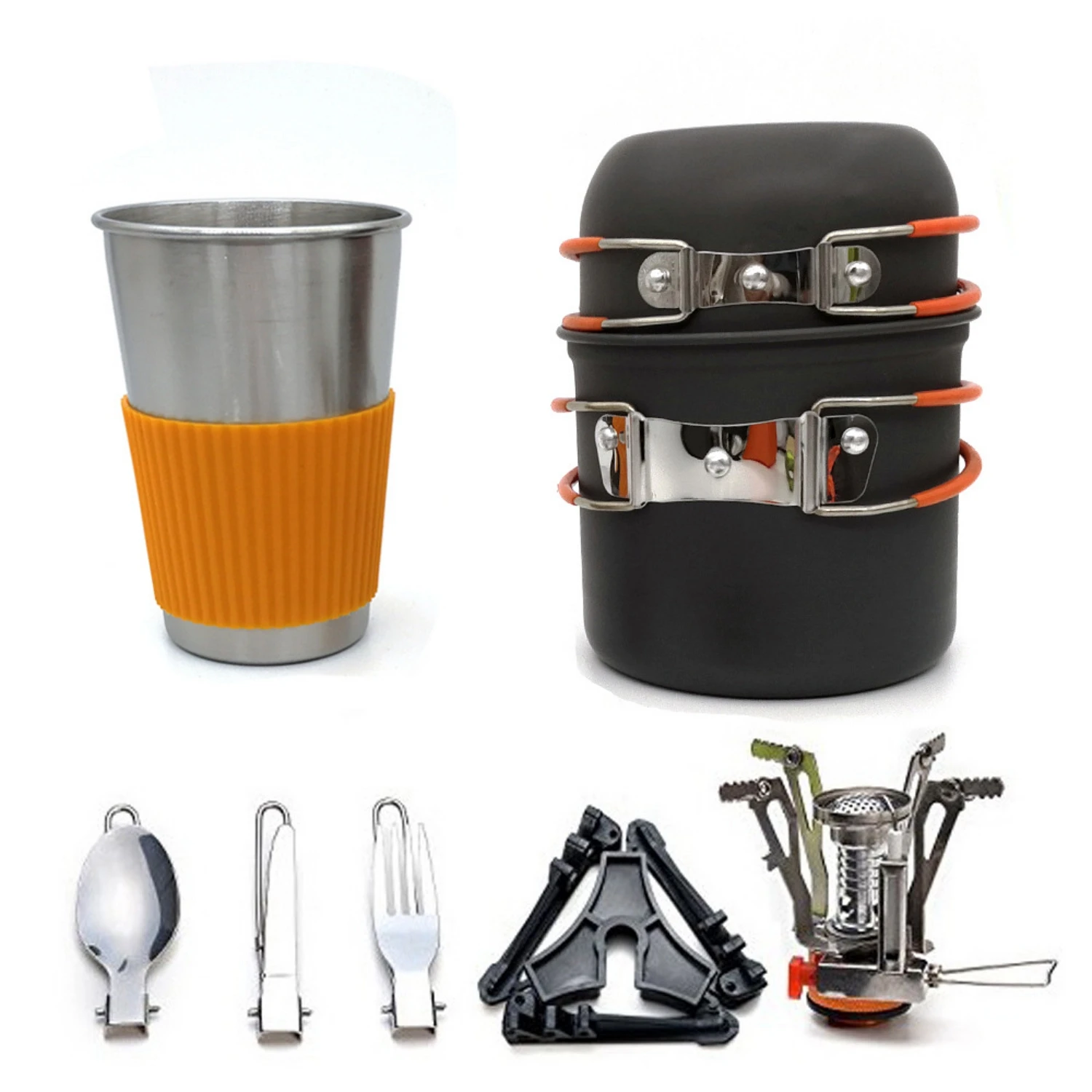 Outdoor Camping Hiking Ultra-light Cookware Pots Set Gas Burner Stove Cook Cup Travel Tableware Spoon Fork Knife Picnic kitchen
Outdoor Camping Hiking Ultra-light Cookware Pots Set Gas Burner Stove Cook Cup Travel Tableware Spoon Fork Knife Picnic kitchen