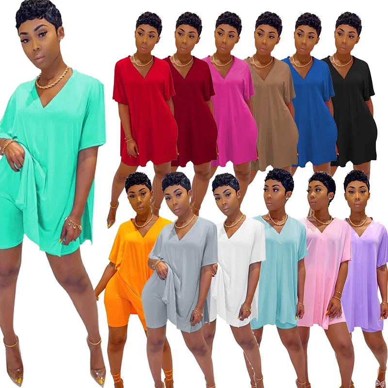 Women's Fashion Casual Solid Color V-neck Dolman Sleeves Split Tops and Shorts Two-piece Suit Plus Size Clothing
Women's Fashion Casual Solid Color V-neck Dolman Sleeves Split Tops and Shorts Two-piece Suit Plus Size Clothing