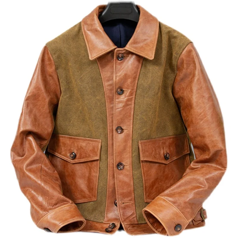 Мужская повседневная кожаная куртка, коричневая приталенная куртка из натуральной воловьей кожи в американском стиле ретро, большие размеры 3XL, осень 2023
Мужская повседневная кожаная куртка, коричневая приталенная куртка из натуральной воловьей кожи в американском стиле ретро, большие размеры 3XL, осень 2023