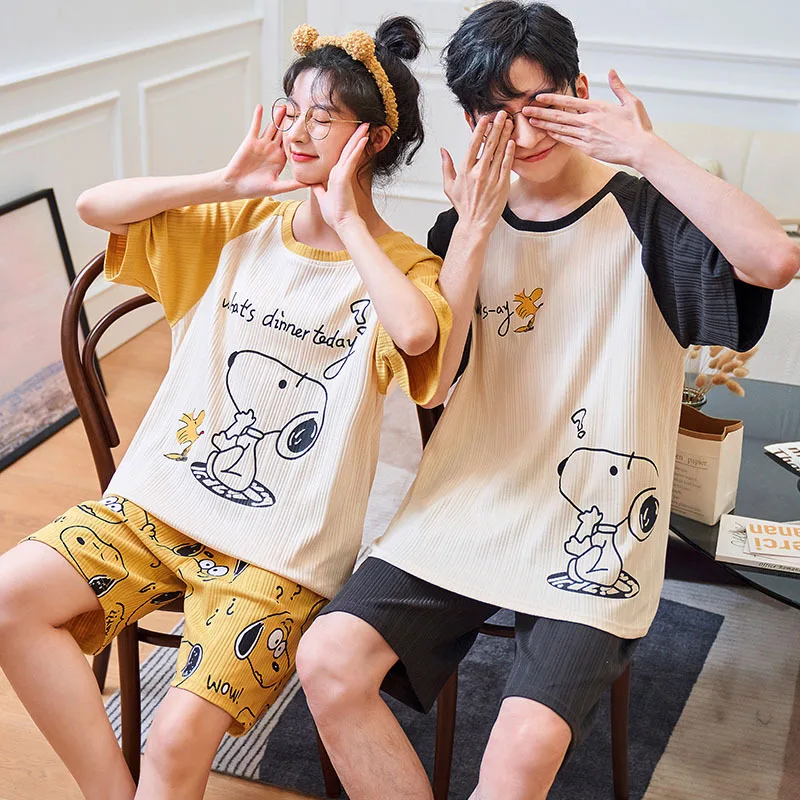 Snoopy Mickey Lovers Pajamas Summer Cotton Short Sleeve Fashion and Comfortable Home Clothes Kawaii Knitted Cotton Home Suit
Snoopy Mickey Lovers Pajamas Summer Cotton Short Sleeve Fashion and Comfortable Home Clothes Kawaii Knitted Cotton Home Suit