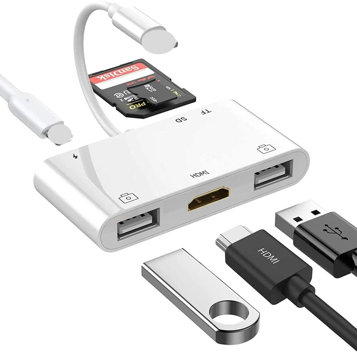 6 IN 1 Hub HDMI Adapter TF SD Card Reader USB OTG Camera AdapterHDMI Portable Cable Dongle for iPhone iPad
6 IN 1 Hub HDMI Adapter TF SD Card Reader USB OTG Camera AdapterHDMI Portable Cable Dongle for iPhone iPad