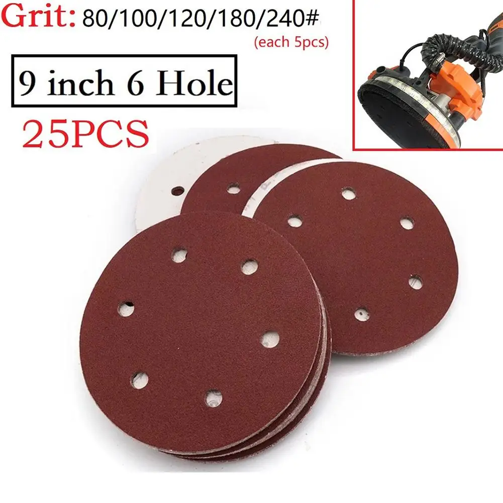 25PCS/Set 9 Inch 225mm Sanding Discs 6 Hole Hook Loop Sandpaper Sanding Paper 80-240grit Sanding Disc Abrasive Polishing Tools
25PCS/Set 9 Inch 225mm Sanding Discs 6 Hole Hook Loop Sandpaper Sanding Paper 80-240grit Sanding Disc Abrasive Polishing Tools