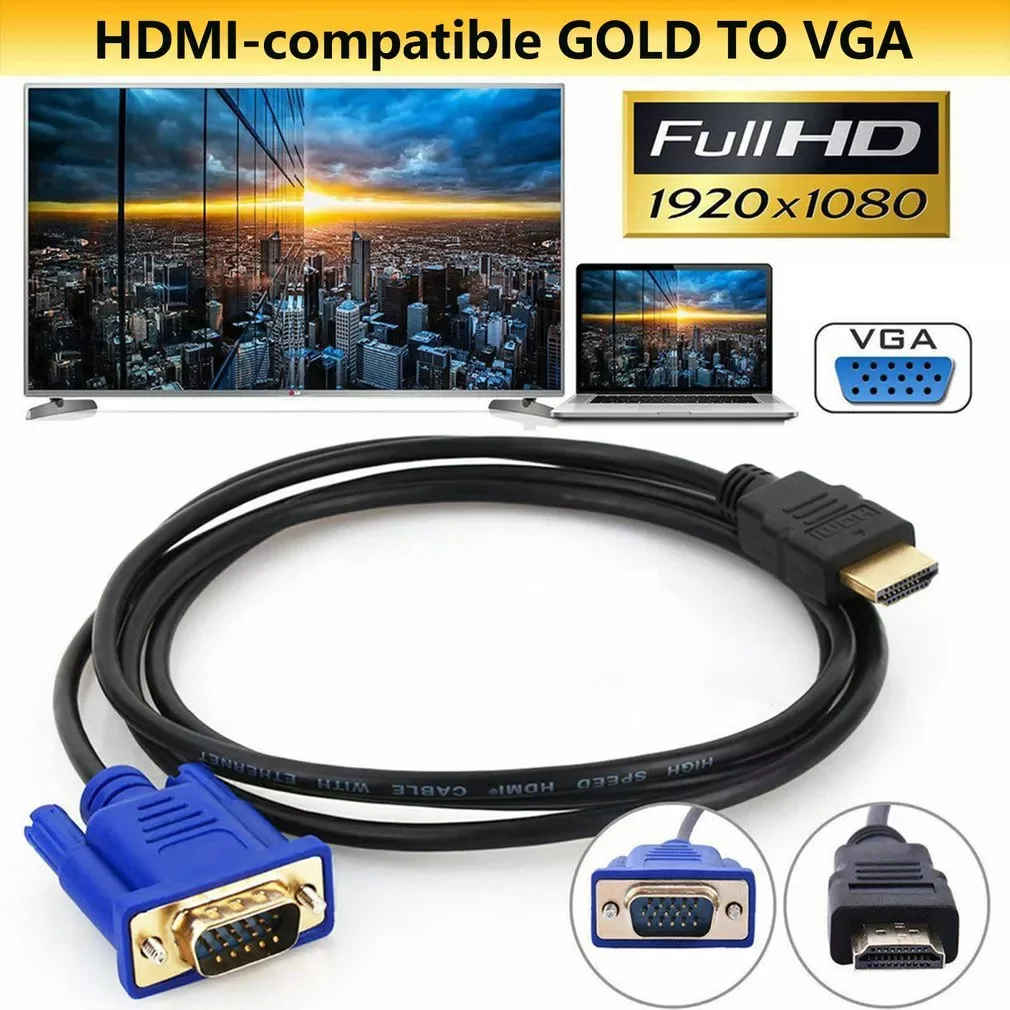 1.8M/6FT Gold HDMI-compatible Male To VGA Male 15 Pin Video Adapter Cables 1080P 6FT For TV DVD BOX Accessories
1.8M/6FT Gold HDMI-compatible Male To VGA Male 15 Pin Video Adapter Cables 1080P 6FT For TV DVD BOX Accessories