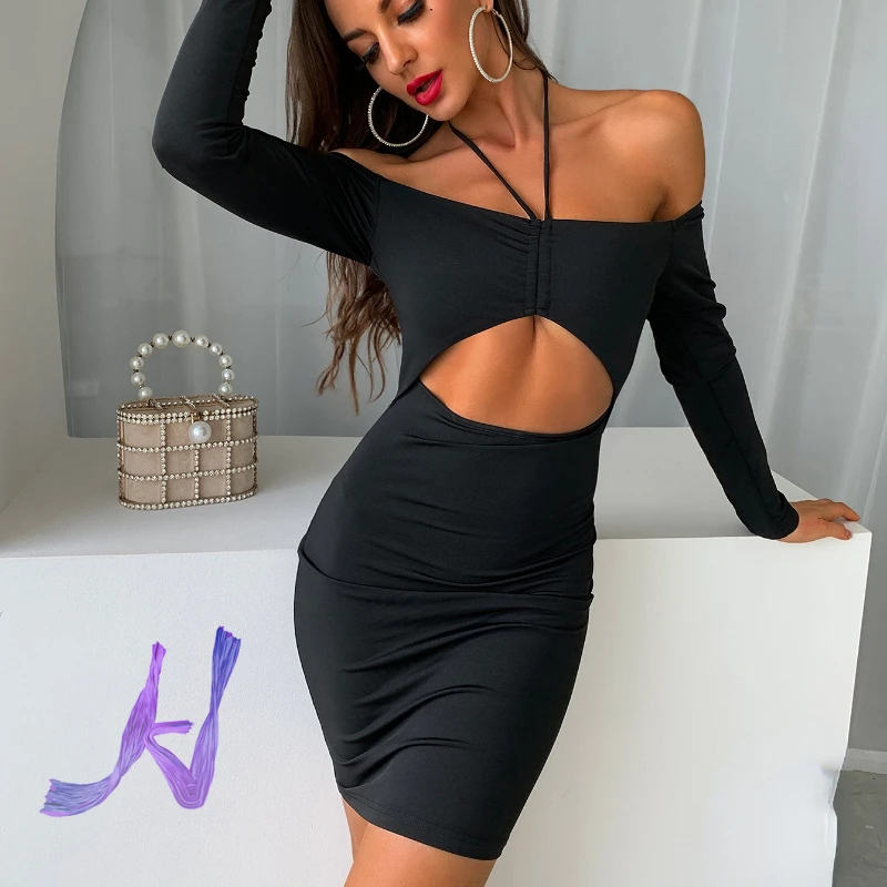 Весеннее соблазнительное однотонное хлопковое черное облегающее мини-платье с вырезом лодочкой и длинным рукавом
Весеннее соблазнительное однотонное хлопковое черное облегающее мини-платье с вырезом лодочкой и длинным рукавом
