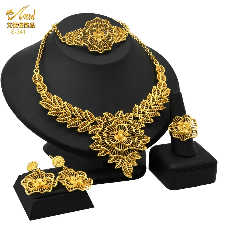 ANIID Nigerian Bridal Jewelry Set For Women 24K Dubai Gold Plated Wedding Flower Necklace Earrings Bracelets Ring Jewellery Set
ANIID Nigerian Bridal Jewelry Set For Women 24K Dubai Gold Plated Wedding Flower Necklace Earrings Bracelets Ring Jewellery Set