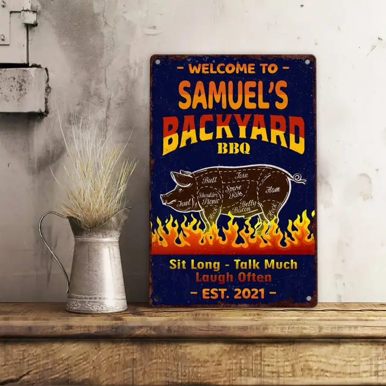 Customized Backyard BBQ Printed Metal Sign Sit Long, Talk Much, Laugh Often Hanging Decor For Patio, Farmhouse, Kitchen, Indoo
Customized Backyard BBQ Printed Metal Sign Sit Long, Talk Much, Laugh Often Hanging Decor For Patio, Farmhouse, Kitchen, Indoo