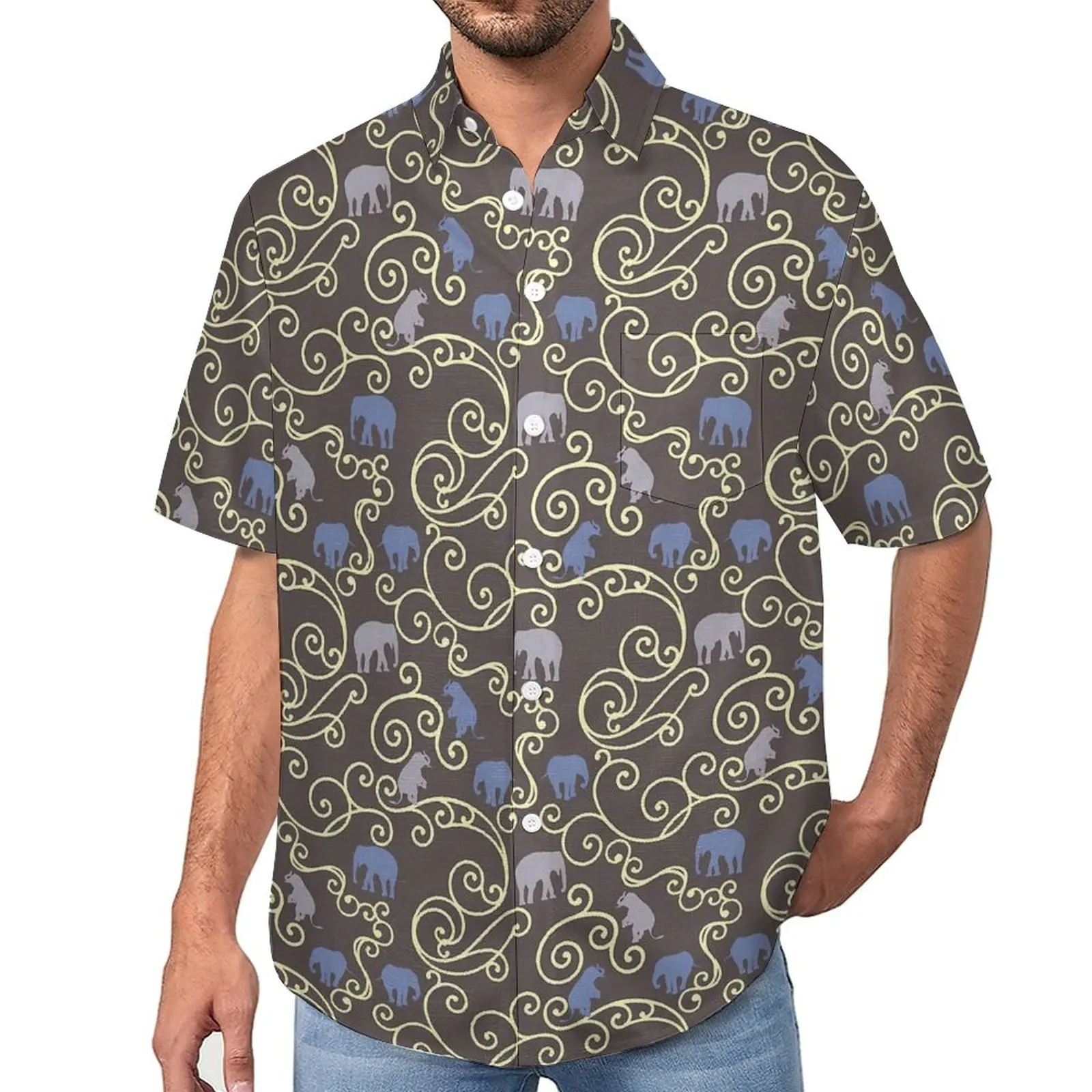 Cute Elephant Loose Shirt Man Beach Filigree Print Casual Shirts Hawaiian Printed Short-Sleeve Cool Oversize Blouses
Cute Elephant Loose Shirt Man Beach Filigree Print Casual Shirts Hawaiian Printed Short-Sleeve Cool Oversize Blouses