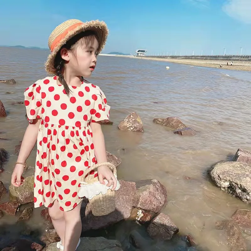 Korean Girls Dress Cotton Short Sleeve Cute Dot Girls Dress For 3-8 Years Old Children Summer Children Clothing
Korean Girls Dress Cotton Short Sleeve Cute Dot Girls Dress For 3-8 Years Old Children Summer Children Clothing