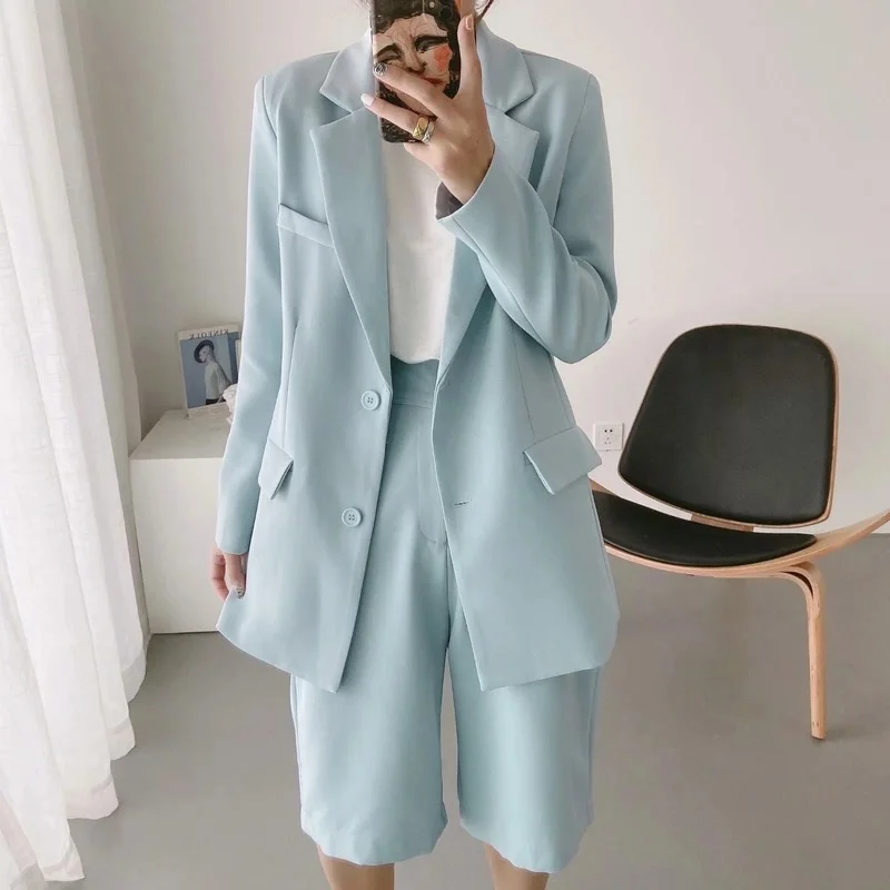 Summer Office Lady Blazer Suit Two Piece Set 2021 Women Single Breasted Casual Commute Blazer High Waist Wide Leg Shorts Suits
Summer Office Lady Blazer Suit Two Piece Set 2021 Women Single Breasted Casual Commute Blazer High Waist Wide Leg Shorts Suits
