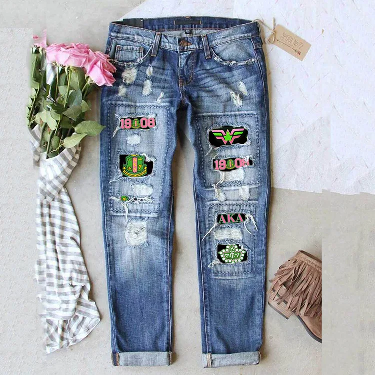 2022 Women's Women's Jeans Blue Mid Waist Print Patch Ripped Washed Jeans Women Jeans Woman
2022 Women's Women's Jeans Blue Mid Waist Print Patch Ripped Washed Jeans Women Jeans Woman