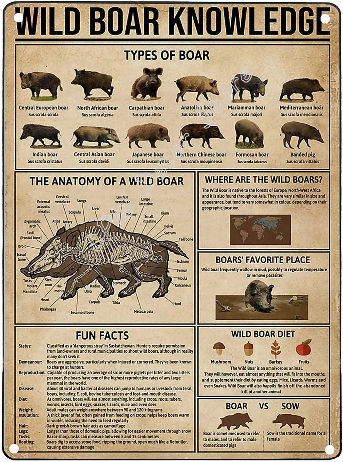 Vintage Kitchen Wild Boar Knowledge Print Tin Wall Metal Sign Anniversary Birthday Christmas Housewarming Bar Canvas Painting
Vintage Kitchen Wild Boar Knowledge Print Tin Wall Metal Sign Anniversary Birthday Christmas Housewarming Bar Canvas Painting
