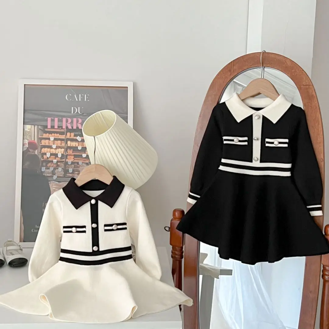 Kids Autumn Winter Clothing Black White Color Cute Peter Pan Collar Sweater Dress Fashion Knitted Dresses for Children Girls
Kids Autumn Winter Clothing Black White Color Cute Peter Pan Collar Sweater Dress Fashion Knitted Dresses for Children Girls
