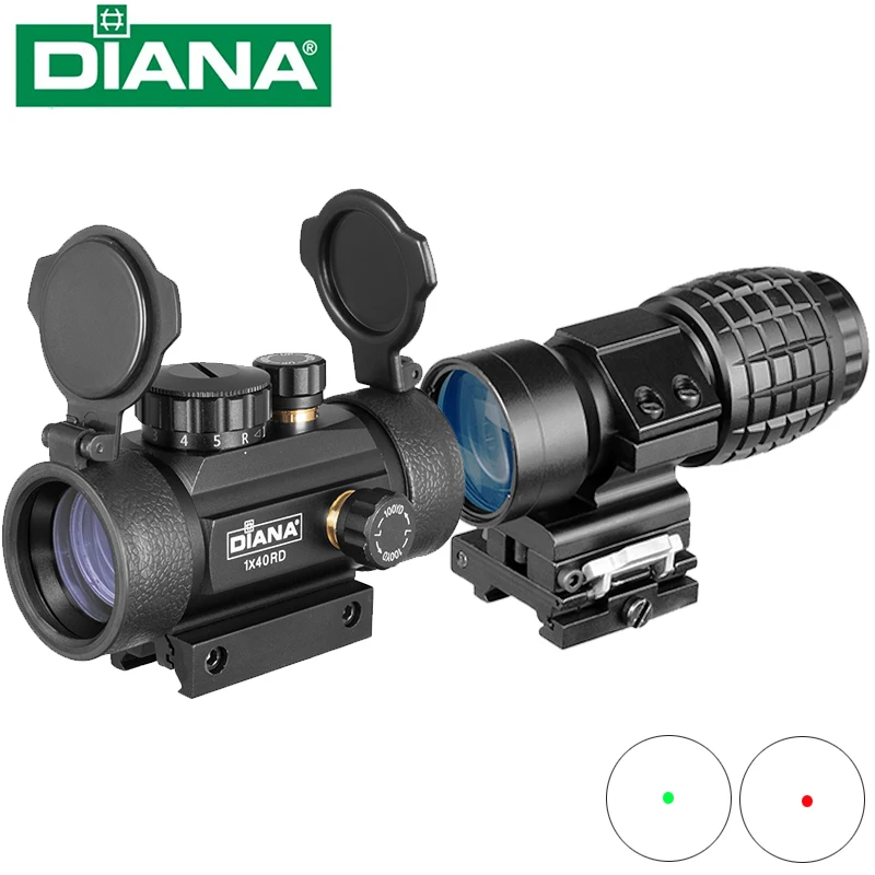 RU DIANA 1x40 тактический прицел с красной точкой, охотничий голографический прицел с зеленой точкой, 3x лупа, комбинация
RU DIANA 1x40 тактический прицел с красной точкой, охотничий голографический прицел с зеленой точкой, 3x лупа, комбинация