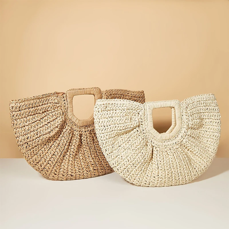 2022 New Spring Autum Woven Straw Handbag Wooden Half-Moon Portable Beach Bag Holiday Handmade Handle Bag Rattan Bag
2022 New Spring Autum Woven Straw Handbag Wooden Half-Moon Portable Beach Bag Holiday Handmade Handle Bag Rattan Bag