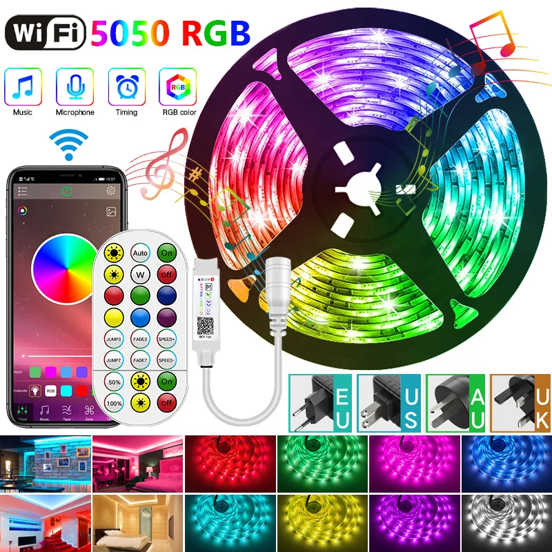 RGB 2835/5050 LED Strips Light SMD RGB Lamp Ribbon Alexa Music Flexible DC TV Tape Waterproof WIFI Controller + adapter For app
RGB 2835/5050 LED Strips Light SMD RGB Lamp Ribbon Alexa Music Flexible DC TV Tape Waterproof WIFI Controller + adapter For app
