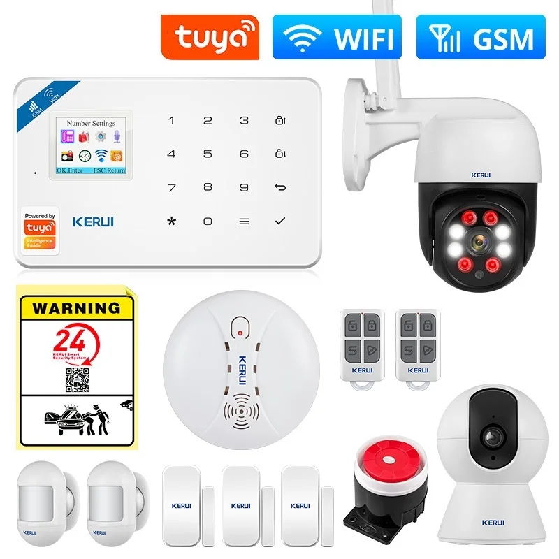 

Умная Wi-Fi GSM система охранной сигнализации Tuya, работает с Alexa Home, с датчиком движения, датчиком дыма, двери, окна, IP-камерой