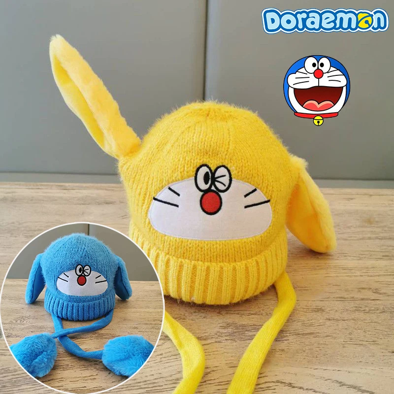 

Мультяшная детская вязаная шапка Doraemon, мультяшная шапка с движущимися ушками, милая игрушечная шапка, милая забавная шапка, плюшевая шапка для 6 пожилых мальчиков и девочек, зимняя