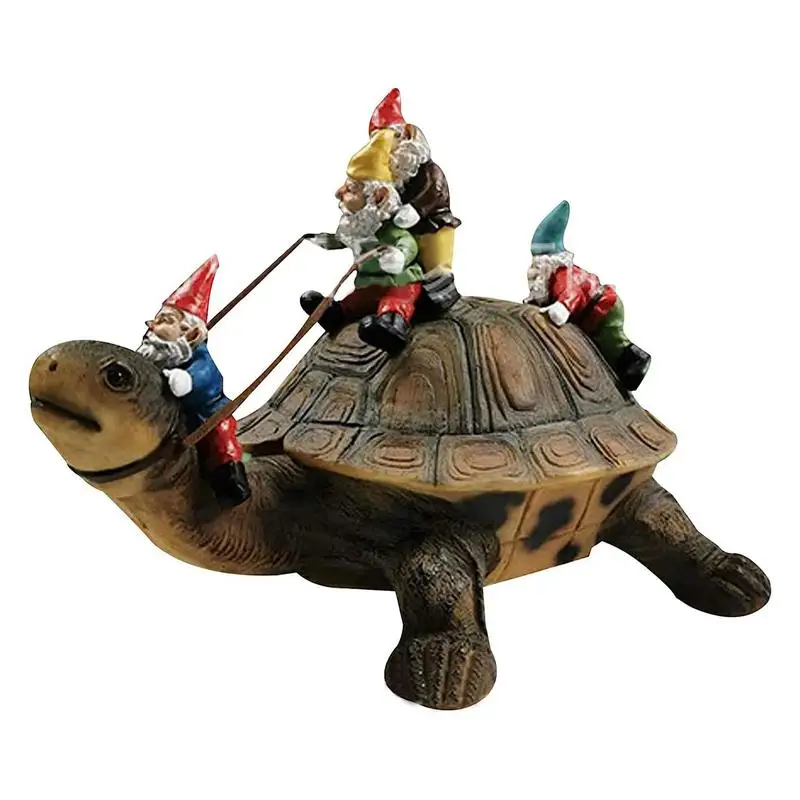 

Garden Gnome Turtle Statues Turtle With Gnome Statues Resin Figurines Portable Gnome Statue Sculptures Yard Art Resin Figurine