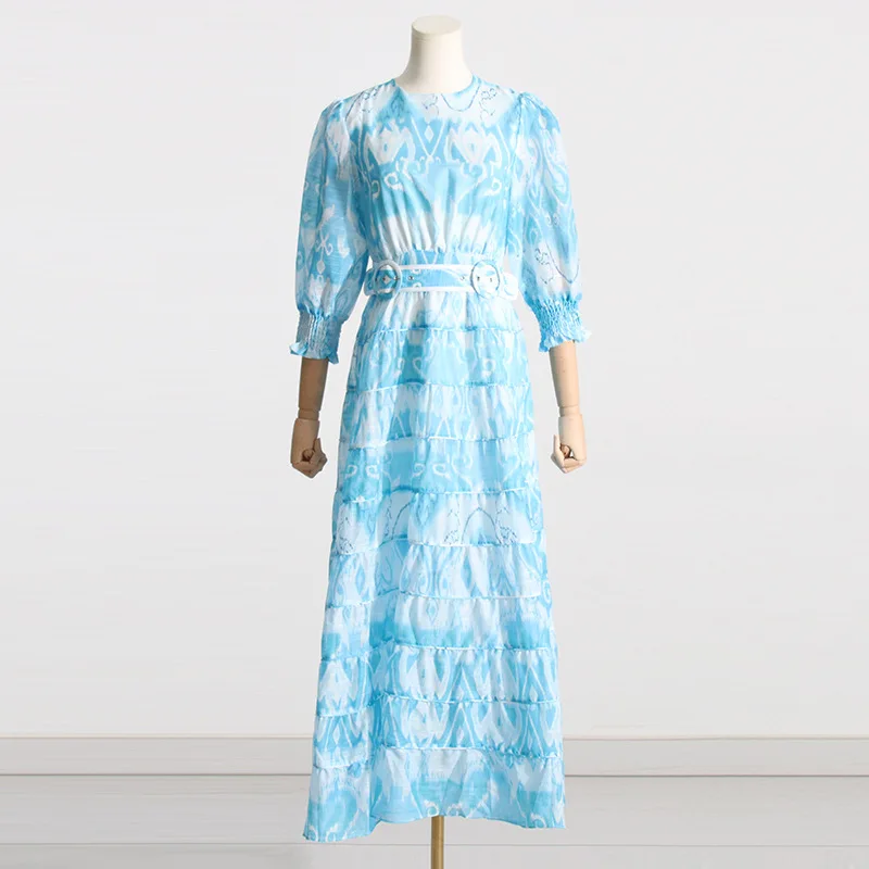 Gradient Flower Print Women Dress Fashion O-Neck A-Line Dresses With Belt 06015
Gradient Flower Print Women Dress Fashion O-Neck A-Line Dresses With Belt 06015