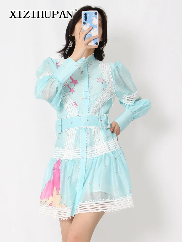 XIZIHUPAN Elegant Print Colorblock Mini Dress For Women Stand Collar Lantern Sleeve High Waist Vintage Dresses Female Clothing
XIZIHUPAN Elegant Print Colorblock Mini Dress For Women Stand Collar Lantern Sleeve High Waist Vintage Dresses Female Clothing