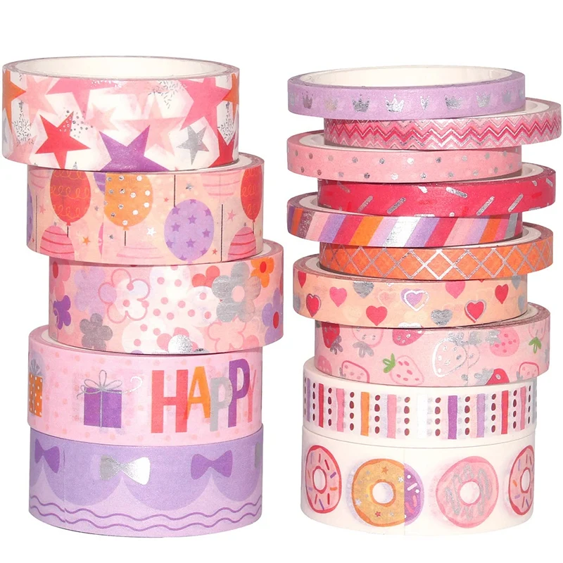 Birthday Washi Tape Set 15 Rolls Silver Foil Print Decorative Masking Tapes for Arts, DIY Crafts, Scrapbook
Birthday Washi Tape Set 15 Rolls Silver Foil Print Decorative Masking Tapes for Arts, DIY Crafts, Scrapbook