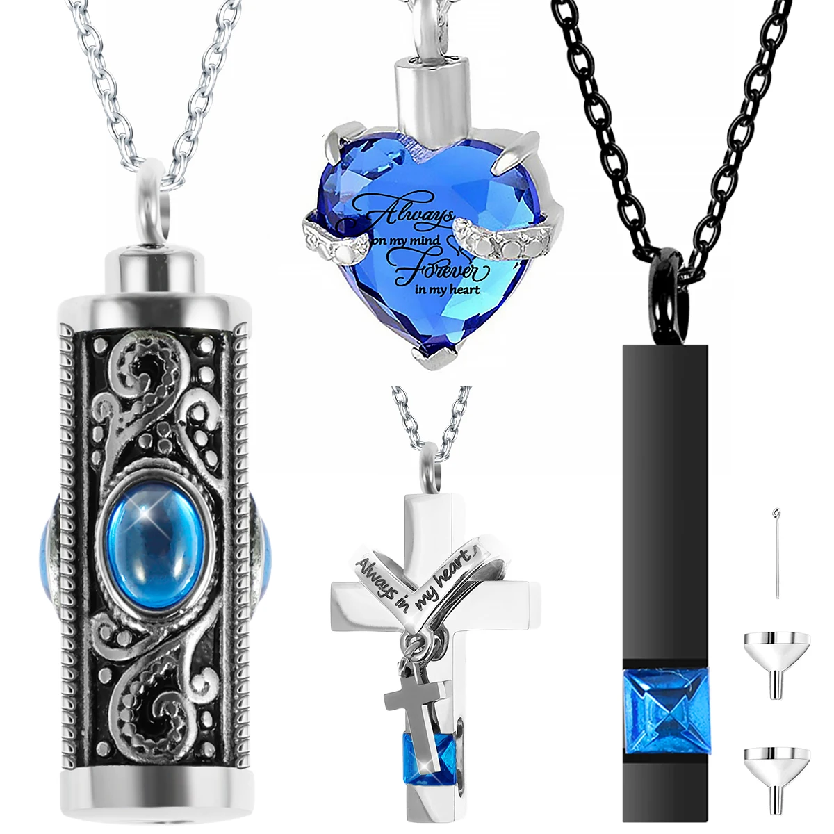4Pcs Urn Necklace Set Stainless Steel Cremation Jewelry Heart Cylindrical Cross Rectangular Ashes Keepsake Waterproof Urn
4Pcs Urn Necklace Set Stainless Steel Cremation Jewelry Heart Cylindrical Cross Rectangular Ashes Keepsake Waterproof Urn
