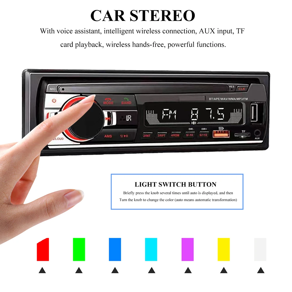 1 Din Car Stereo Bluetooth-Compatible 45Wx4 Car Radio FM MP3 Music Player USB/TF/AUX Audio Input Support MP3/WMA Hands-free Call
1 Din Car Stereo Bluetooth-Compatible 45Wx4 Car Radio FM MP3 Music Player USB/TF/AUX Audio Input Support MP3/WMA Hands-free Call